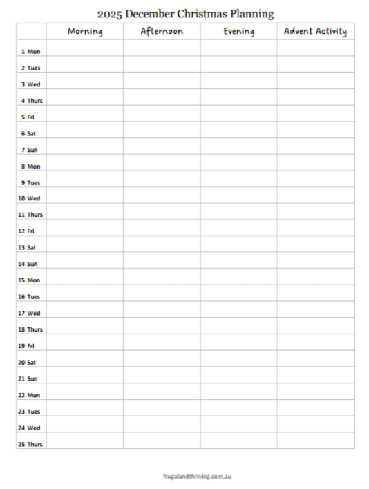 2025 advent calendar planner