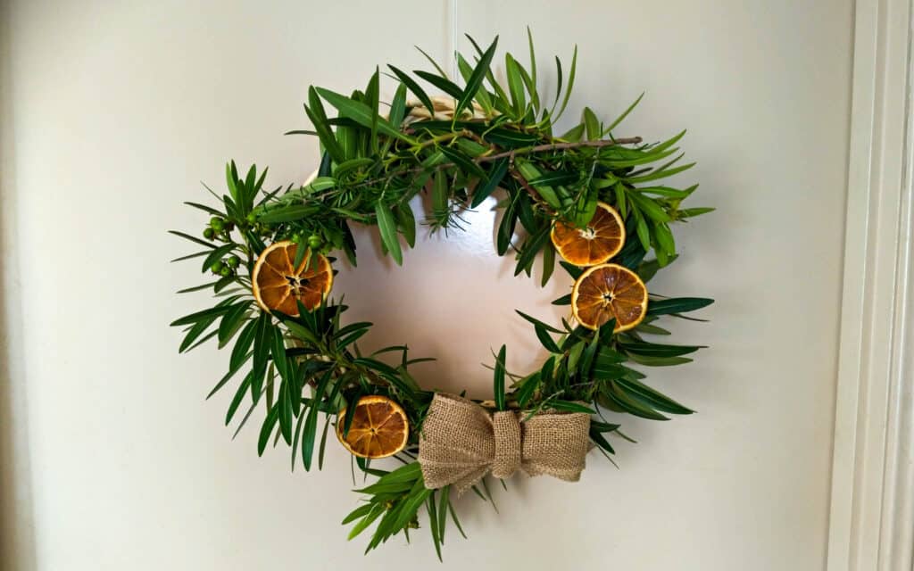 homemade Christmas wreath from Australian native plants