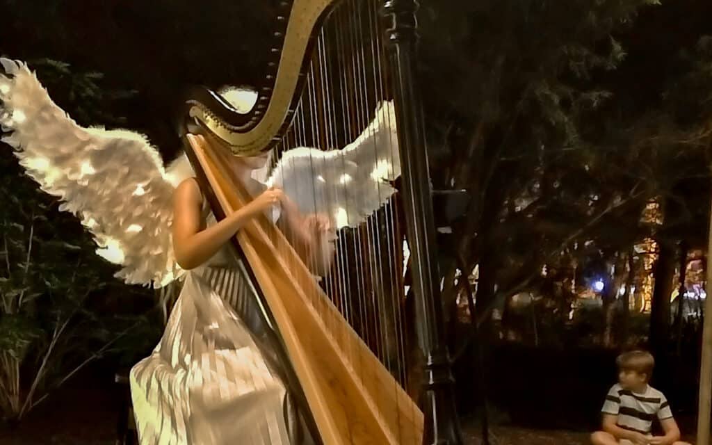 Christmas angel playing a harp